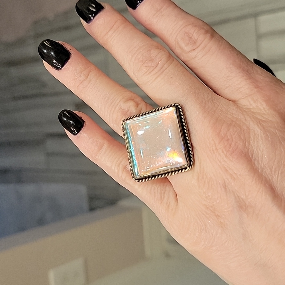 Mystic quartz and sterling ring
